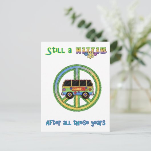 Nog steeds een hippie na al die jaren briefkaart (Staand voorkant)
