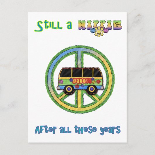 Nog steeds een hippie na al die jaren briefkaart (Voorkant)