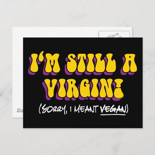Nog steeds een maagd - ik bedoel Vegan! Funny Vege Briefkaart (Voorkant / Achterkant)