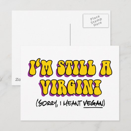 Nog steeds een maagd - ik bedoel Vegan! Funny Vege Briefkaart (Voorkant / Achterkant)