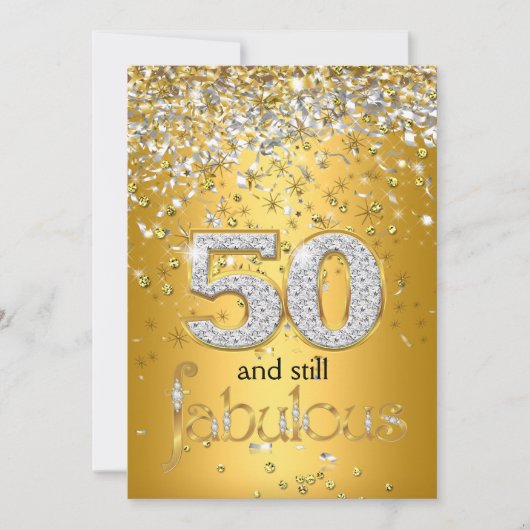 Nog steeds Fabulous 50 Gold Silver Streamers 50th Kaart (Voorkant)