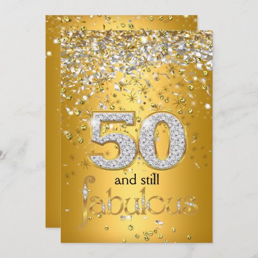 Nog steeds Fabulous 50 Gold Silver Streamers 50th  Kaart (Voorkant / Achterkant)