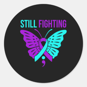 Nog steeds Fighting Happy Suicide Awareness Suppor Ronde Sticker