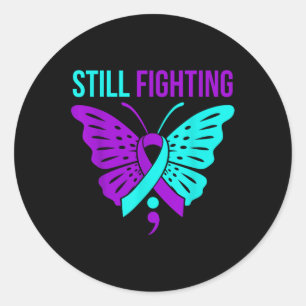 Nog steeds Fighting Happy Suicide Awareness Suppor Ronde Sticker