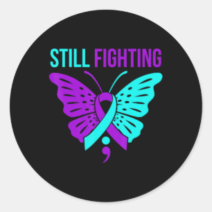 Nog steeds Fighting Happy Suicide Awareness Suppor Ronde Sticker