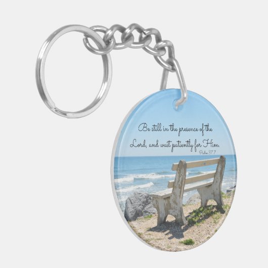 Nog steeds in aanwezigheid van de Heer, Psalm 37:7 Sleutelhanger (Voorkant Links)