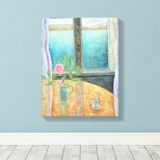 Nog steeds in het raam met Camellia 2012 Canvas Afdruk (Insitu (Houten vloer))