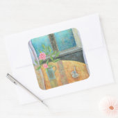 Nog steeds in het raam met Camellia 2012 Vierkante Sticker (Envelop)