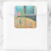 Nog steeds in het raam met Camellia 2012 Vierkante Sticker (Tas)