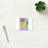 Nog steeds leven. De vaas met bloemen, een theepot Post-it® Notes (Kantoor)