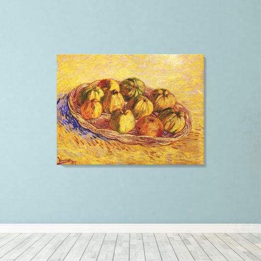 Nog steeds leven, mandje appels van Vincent van Go Canvas Afdruk (Insitu (Houten vloer))