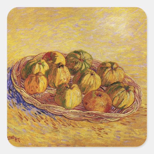 Nog steeds leven, mandje appels van Vincent van Go Vierkante Sticker (Voorkant)