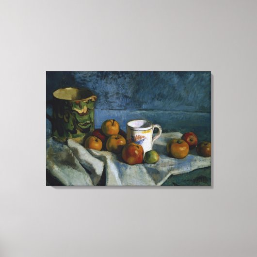 Nog steeds leven met appels, beker en Pitcher (oli Canvas Afdruk (Voorkant)