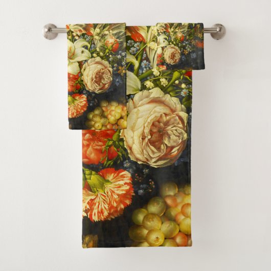 Nog steeds leven met bloemen en fruit bad handdoek (Insitu)