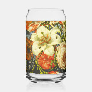 Nog steeds leven met bloemen en fruit blikvorm glas