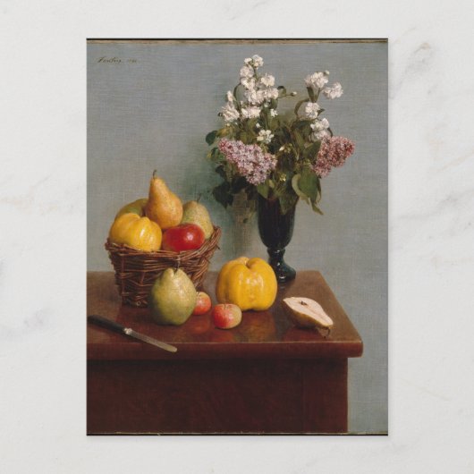 Nog steeds leven met bloemen en fruit briefkaart (Voorkant)