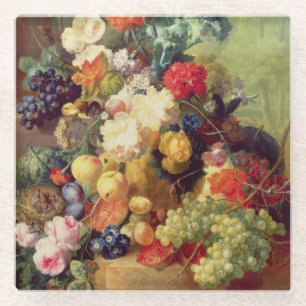 Nog steeds leven met bloemen en fruit glazen onderzetter
