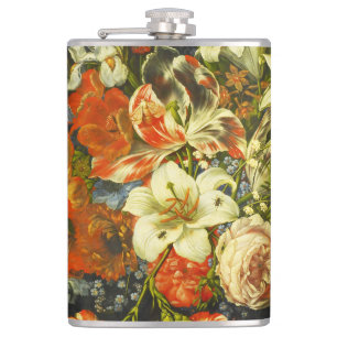 Nog steeds leven met bloemen en fruit heupfles
