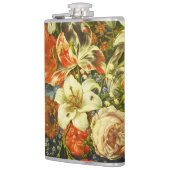 Nog steeds leven met bloemen en fruit heupfles (Links)