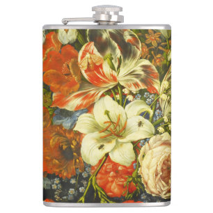 Nog steeds leven met bloemen en fruit heupfles