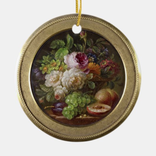 Nog steeds leven met bloemen en fruit keramisch ornament (Voorkant)