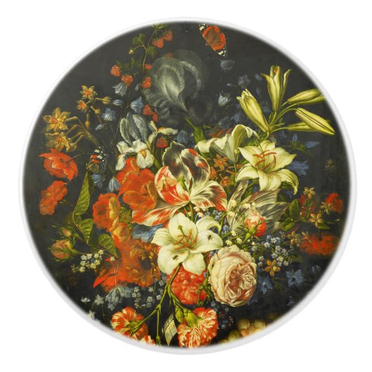 Nog steeds leven met bloemen en fruit keramische knop (Voorkant)