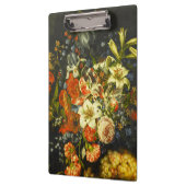 Nog steeds leven met bloemen en fruit klembord (Links)