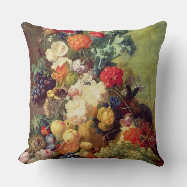 Nog steeds leven met bloemen en fruit kussen (Voorkant)