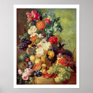 Nog steeds leven met bloemen en fruit poster