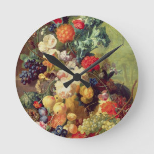 Nog steeds leven met bloemen en fruit ronde klok