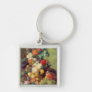 Nog steeds leven met bloemen en fruit sleutelhanger