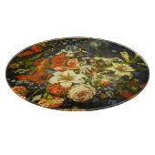 Nog steeds leven met bloemen en fruit snijplank (Hoek)