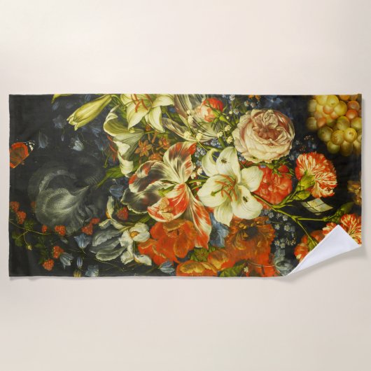 Nog steeds leven met bloemen en fruit strandlaken (Voorkant)