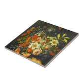 Nog steeds leven met bloemen en fruit tegeltje (Zijkant)