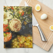 Nog steeds leven met bloemen en fruit theedoek (Quarter Fold)