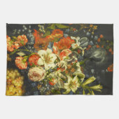 Nog steeds leven met bloemen en fruit theedoek (Horizontaal)