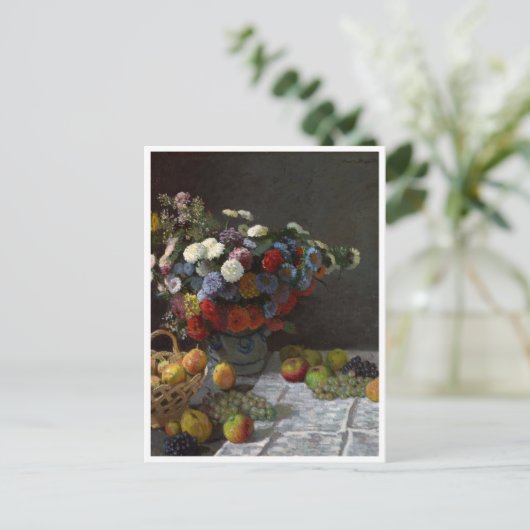 Nog steeds leven met bloemen en fruit van Claude M Briefkaart (Staand voorkant)