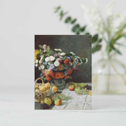Nog steeds leven met bloemen en fruit van Claude M Briefkaart (Staand voorkant)