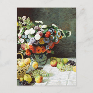 Nog steeds leven met bloemen en fruit van Claude M Briefkaart