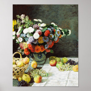 Nog steeds leven met bloemen en fruit van Claude M Poster