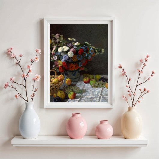 Nog steeds leven met bloemen en fruit van Claude M Poster