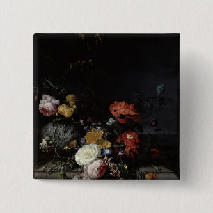 Nog steeds leven met bloemen en insecten vierkante button 5,1 cm