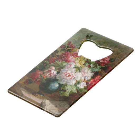 Nog steeds leven met bloemen en muziek op vellen creditkaart flessenopener (Voorkant Gekanteld)