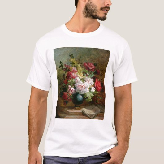 Nog steeds leven met bloemen en muziek op vellen t-shirt (Voorkant)