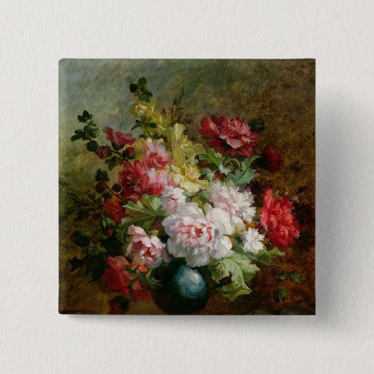 Nog steeds leven met bloemen en muziek op vellen vierkante button 5,1 cm (Voorkant)
