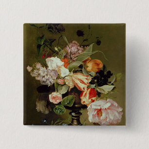 Nog steeds leven met bloemen vierkante button 5,1 cm