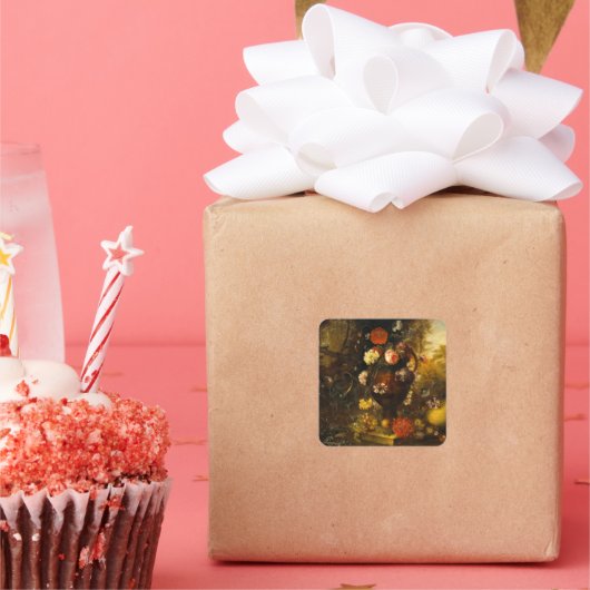 Nog steeds leven met bloemen vierkante sticker (Feest)