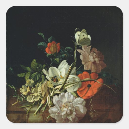 Nog steeds leven met bloemen vierkante sticker (Voorkant)