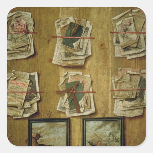 Nog steeds leven met boekenvellen en Afbeeldingen, Vierkante Sticker (Voorkant)