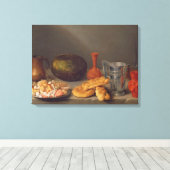 Nog steeds leven met brood, 1648 canvas afdruk (Insitu (Houten vloer))